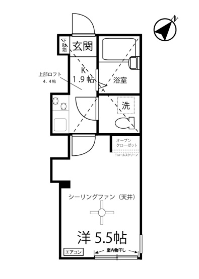 【間取り】 | プラナス戸手 | はじめての一人暮らしの方や学生さんにオススメ！1Kタイプのお部屋です♪ロフト付きでお部屋が広々使えます☆