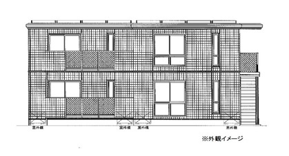 倉敷市西中新田のアパートの外観パース|完成予想図