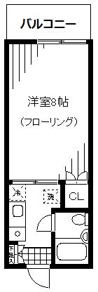 【間取り】 | ハイツ龍宮城 | 南向きのワイドな1Kです。