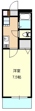 【間取り】 | アリコヴェール | 洋室7.5帖のすっきりとした１K間取です。