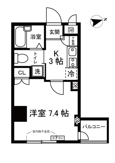【間取り】 | ノースコート北山田 | はじめての一人暮らしの方や学生さんにオススメ！1Kタイプのお部屋です♪なんと言っても角部屋・二面採光なのが嬉しい♪