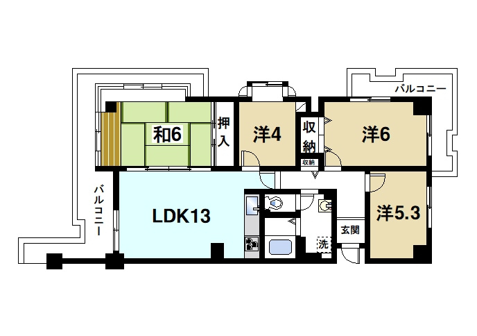 グランドパレス学園前の間取り|広さと部屋数に余裕がある寄ったりとした間取りです