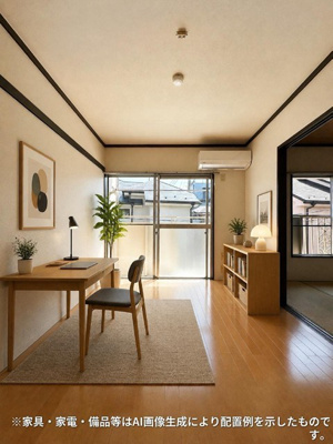 【洋室】 | グリーンハイツ/下麻生 | 南向き洋室6帖☆バルコニーに繋がるお部屋は陽当たり良好です！エアコン付きで1年中快適に過ごせますね☆