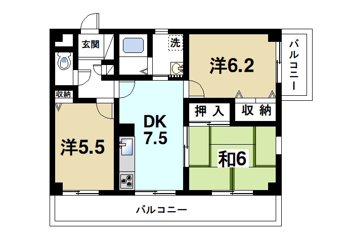 バーベナ光台H棟の間取り|広々とした間取りです