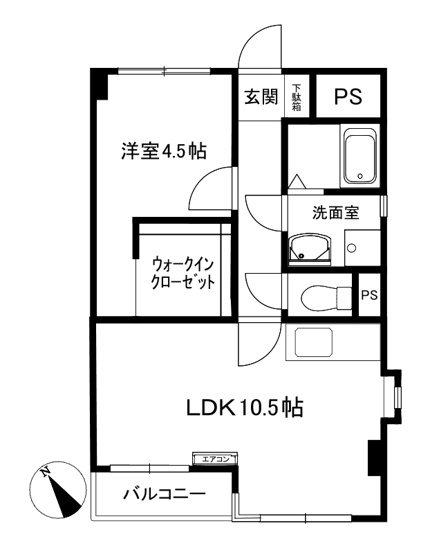 【間取り】 | アルプハイツ梶ヶ谷 | 1LDKタイプはキッチンと寝室を分けたい方におすすめです☆カップルさんや新婚さんにも大人気！何と言っても角部屋・二面採光なのが嬉しい！
