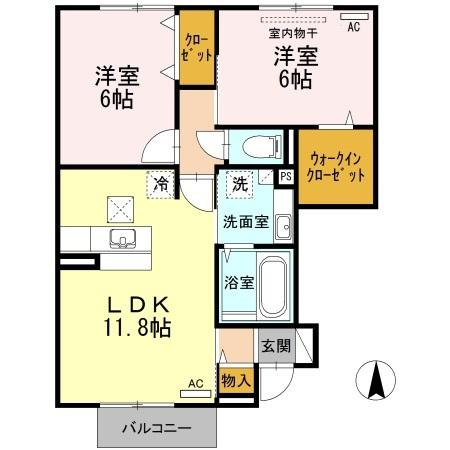 【間取り】 | ヴィラージュ　Ａ棟 | 2LDKのお部屋です
