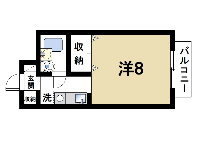 プチハイツ奈良の間取り|お一人暮らしにピッタリの1Ｋのお部屋です。
