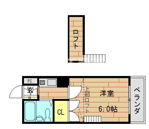 【間取り】 | A-フラット（若江岩田賃貸） | ロフト付きです