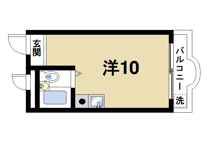 奈良アサカハイツの間取り|少し広めの10畳のお部屋です。