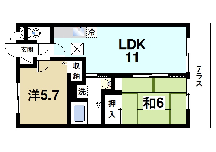 サンクコール朝和　A棟の間取り|2LDKの間取りです