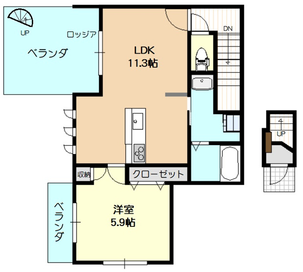 【間取り】 | ソル　ブリランテ | 専用屋上がある数少ない１LDKです。