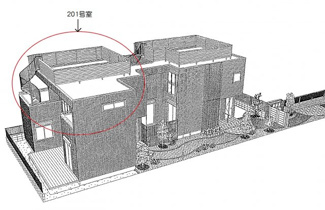 【外観パース】 | ベランダから屋上に続く螺旋階段が特徴的なお部屋です
