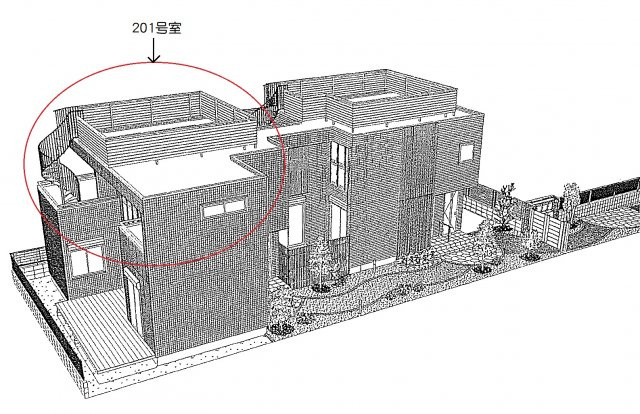 【外観パース】 | ソル　ブリランテ | ベランダから屋上に続く螺旋階段が特徴的なお部屋です