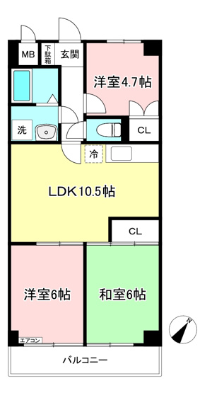 【間取り】 | ヴァンクレールⅠ | 和室と洋室のある3LDKタイプのお部屋です☆小さなお子様がいるファミリーさんにも良いですね！