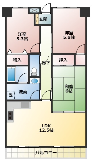 【間取り】 | ヴィラクラマス | 3LDKです