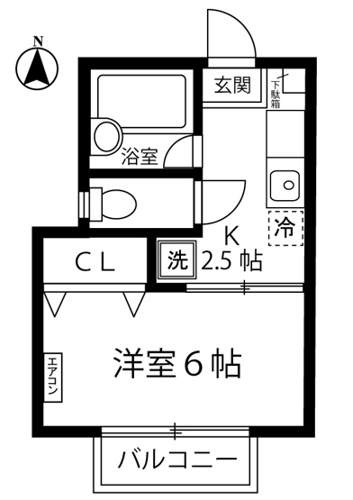 【間取り】 | 吉田コーポ | はじめての一人暮らしの方や学生さんにオススメ！1Kタイプのお部屋です♪なんと言っても南向き・最上階・角部屋なのが嬉しい♪