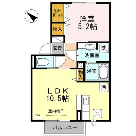 【間取り】 | セジュール上ノ山Ⅱ | 1LDKのお部屋です