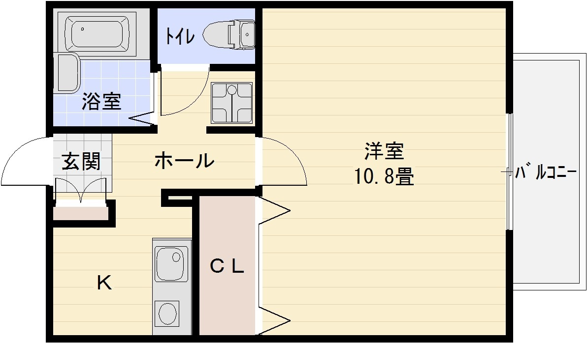 ソレアード1の間取り|ソレアードⅠ（柏原市国分本町）　バストイレ別　1K