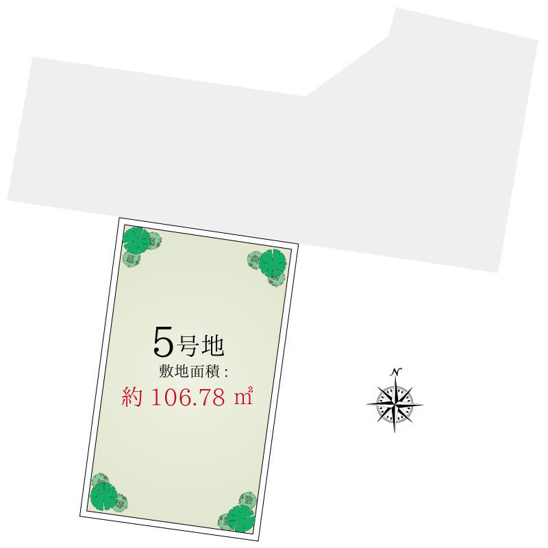 西宮市山口町香花園 建築条件付き 売土地 ５号地 の土地図|敷地面積32.3坪！
前面道路も６ｍで、開放的な立地です。