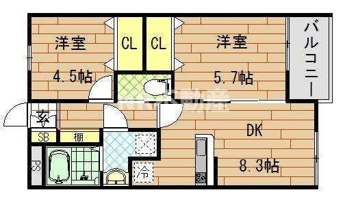 【間取り】 | ステディ東大阪大平寺（俊徳道賃貸） | 間取りです。