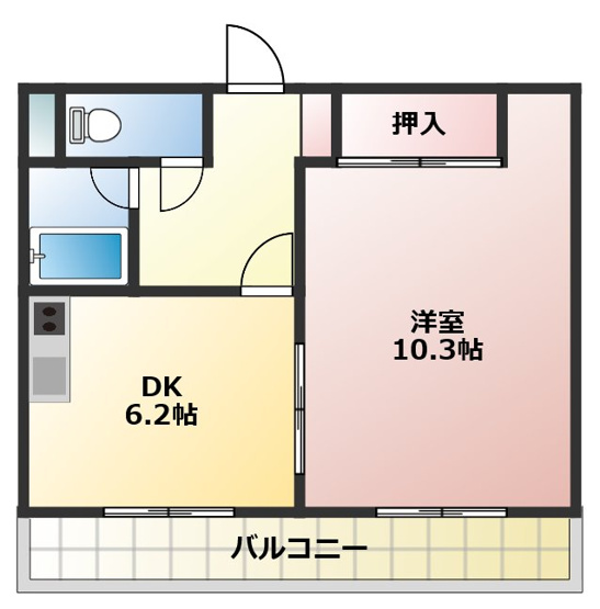 【間取り】 | プリエール井原 | 1DKのお部屋です