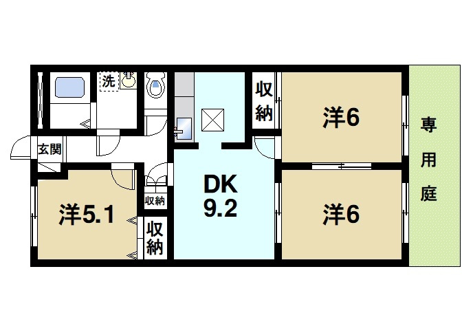 アベニール（二階堂上ノ庄町）の間取り|3DKの間取りです
