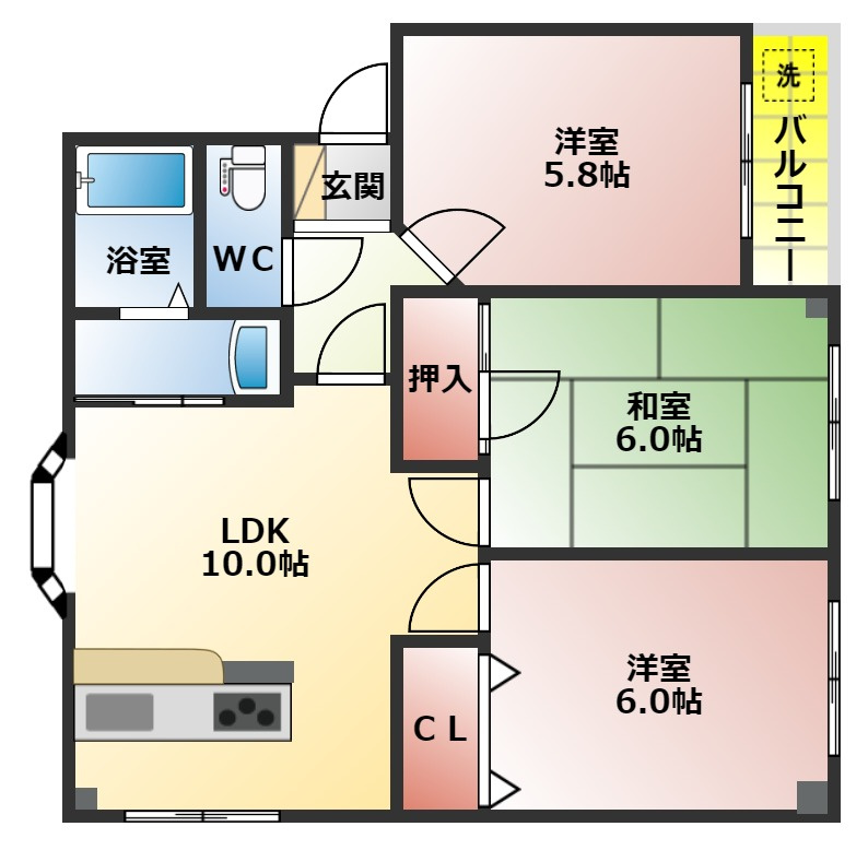寿ハイツの間取り|３ＬＤＫの間取り