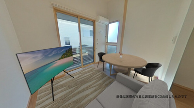 【居間・リビング】 | アンジェロ ヴィラ | 1階・南西向きリビングダイニングキッチン10.4.帖☆二面採光のお部屋です♪エアコン付きで1年中快適に過ごせますね☆