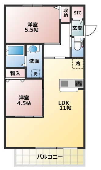 【間取り】 | グランドソレーユ東山本Ⅱ | ２LDK