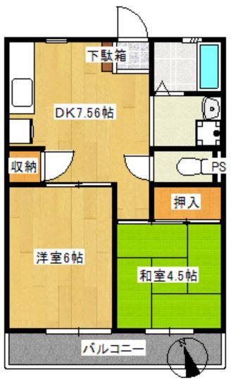【間取り】 | ホワイトパルデンス | お部屋は振り分けタイプのお部屋です