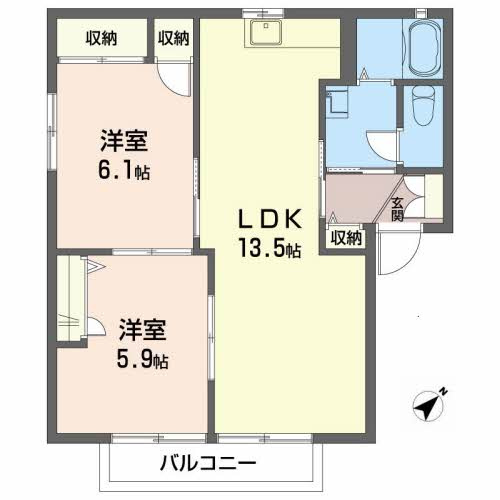 【間取り】 | ハイムA.D.21 B棟 | 2LDKのお部屋です