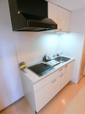 【キッチン】 | ブーゲンビリア | IH2口のシステムキッチンです☆IHはサッとひと拭き簡単お手入れ♪場所を取るお鍋やお皿もすっきり収納できます♪