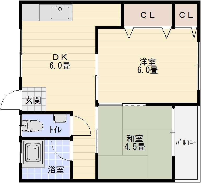 大清リバーサイドハイツ　の間取り|大清リバーサイドハイツ　2DK　セパレート　駅近