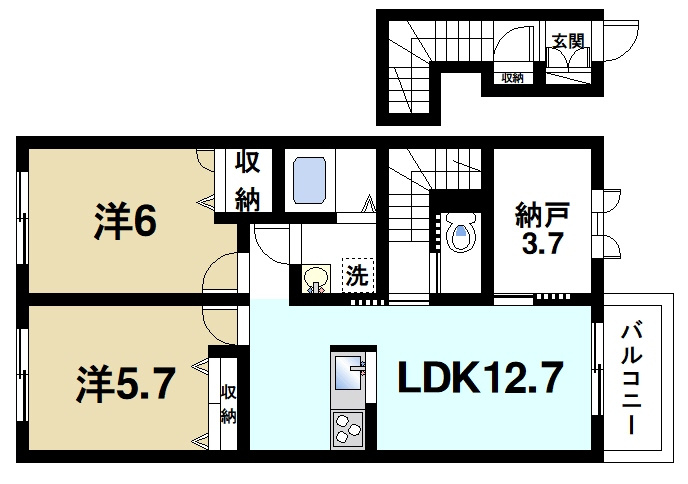 シャーメゾン桜の間取り|2ＬＤＫの間取りになっております。