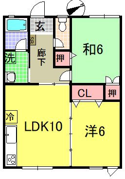 【間取り】 | グランドハイツB棟　 | 2LDK　東向きのため、毎日朝日が差し込みます。！気持ちのいい朝を迎えられます