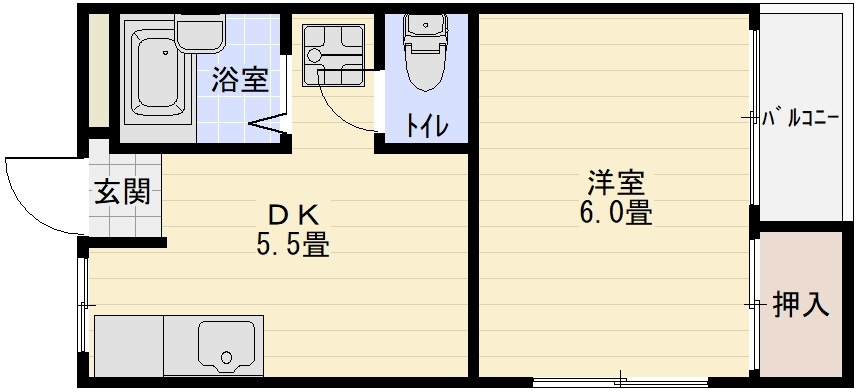 善積ハイツの間取り|善積ハイツ（柏原市玉手町　道明寺駅）　1DK