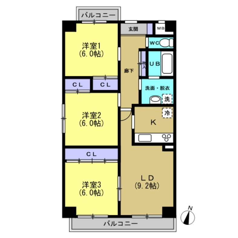 パークサイド雁宿1号館の間取り|反転間取りです。