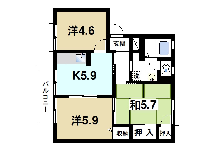 ルミエール千代　Ａの間取り|和室と洋室どちらもあります