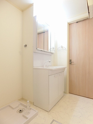 【洗面所】 | ティエドゥール | 角度の変えられる3面鏡付きの洗髪洗面化粧台です♪朝のバタバタに大活躍！お化粧する時にも便利☆