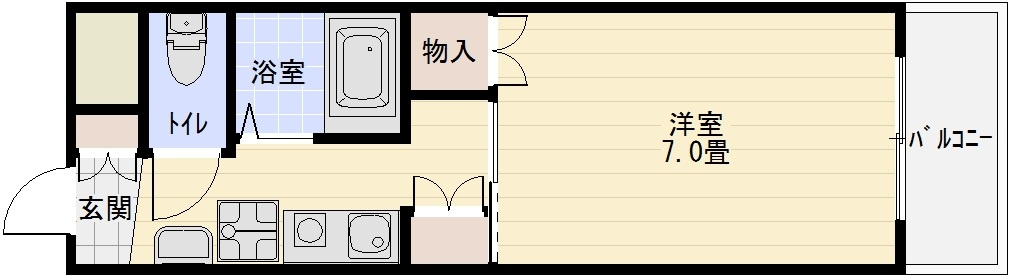 スタンドアップ柏原の間取り|スタンドアップ柏原　1K　南向き　セパレート
