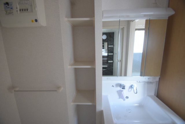 トマトハイツ3の洗面所|洗面所に収納あります