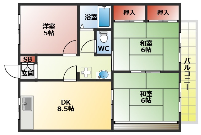 コーポファミールの間取り|３ＤＫの間取り
