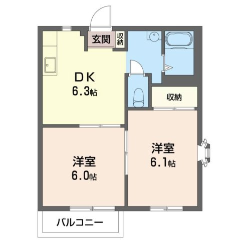 【間取り】 | ベルジュ大倉山【SHM】 | 洋室2部屋の2DKタイプ！