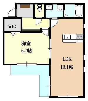 【間取り】 | カーサ・ドマーニ | 12.1帖のゆとりあるLDKです。WICは1.1帖あります。