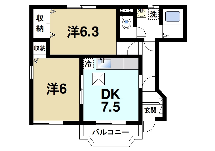 グレイスコートの間取り|2DKの間取り