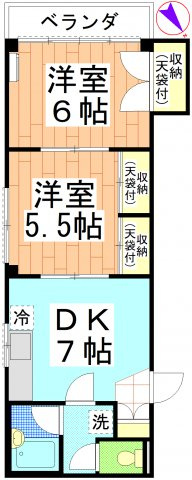 【間取り】 | 3階角部屋の2DKマンションです