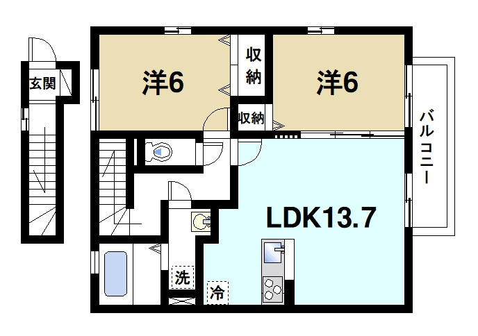 メゾンｅコート　Ａ棟の間取り|2LDKのお部屋です