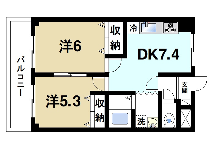 マンション南京終の間取り|ファミリーさんにピッタリの2DK