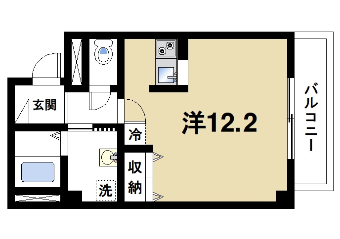 アムール　パティオの間取り|広いワンルームの間取りです。