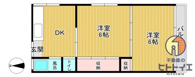 オレンジハイツⅠ　の間取り|バルコニー付き2DKです！！